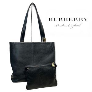 Burberry Leather Shoulder Bag & Pouch in Black w Classic Nova Check Lining